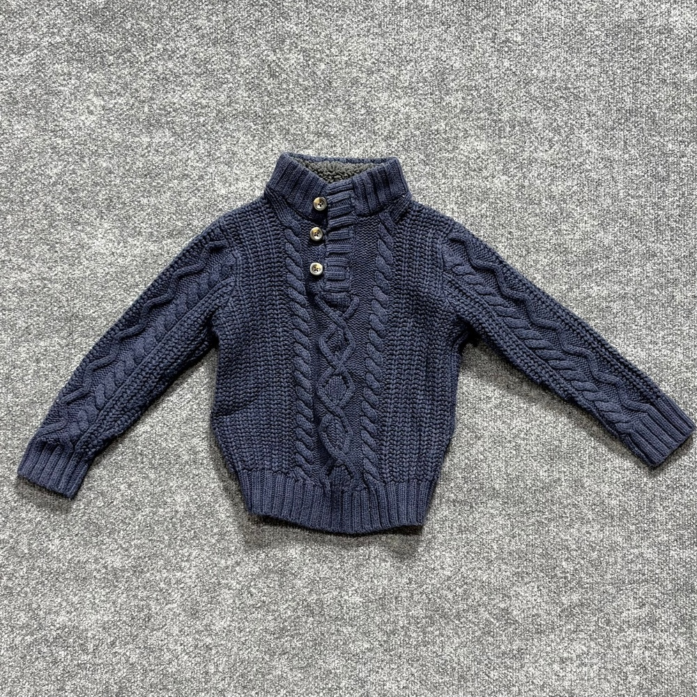 BabyGap Sweater Toddler 5 Years Blue Cable Knit Mock Neck Henley Pullover Winter